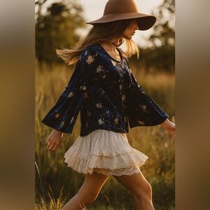 SIENNA SKY | Floral Velvet Women's Top - Blue
